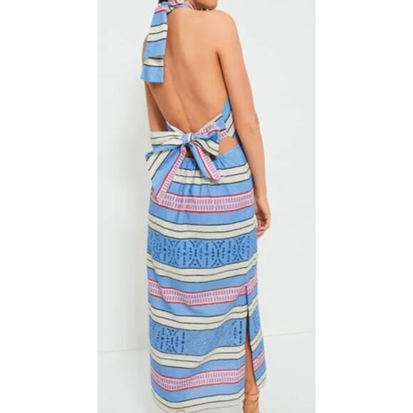 TuckerNuck Sorrento Stripe Ames Linen Halter Maxi Dress Size L - Picture 2 of 13